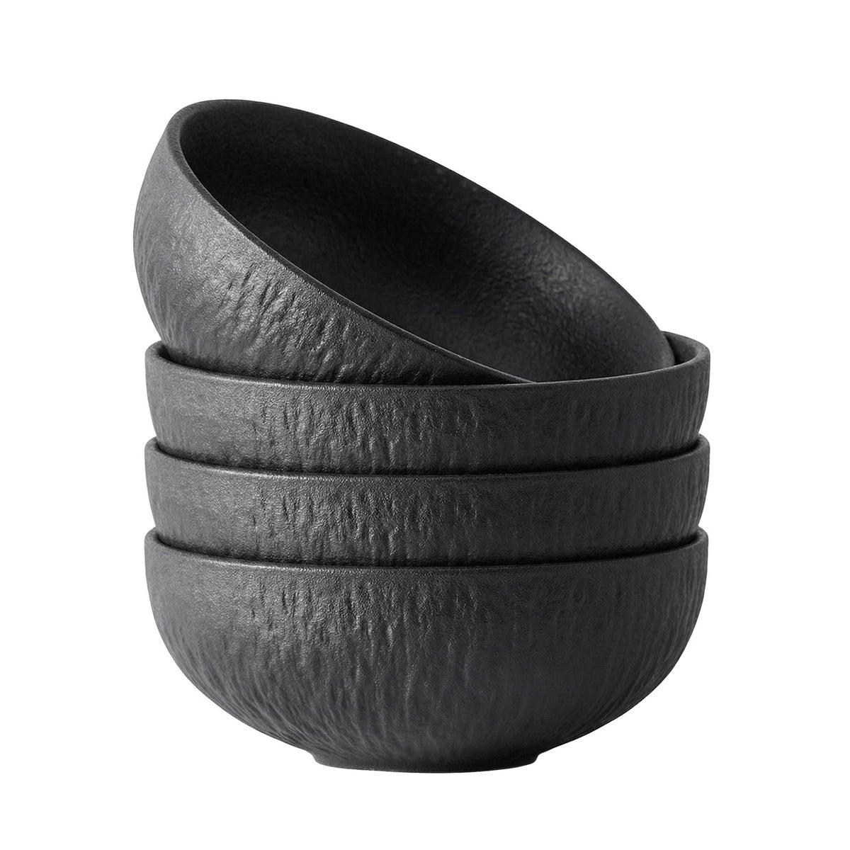 KINGSTONE Black Bowls Set, 20.4 OZ Matte Marble Pattern Premium Porcelain Soup Bowls, Ceramic Cereal Bowl Set for Salad, Dessert, Pasta, Microwave and Dishwasher Safe