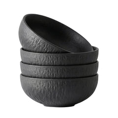 KINGSTONE Black Bowls Set, 20.4 OZ Matte Marble Pattern Premium Porcelain Soup Bowls, Ceramic Cereal Bowl Set for Salad, Dessert, Pasta, Microwave and Dishwasher Safe
