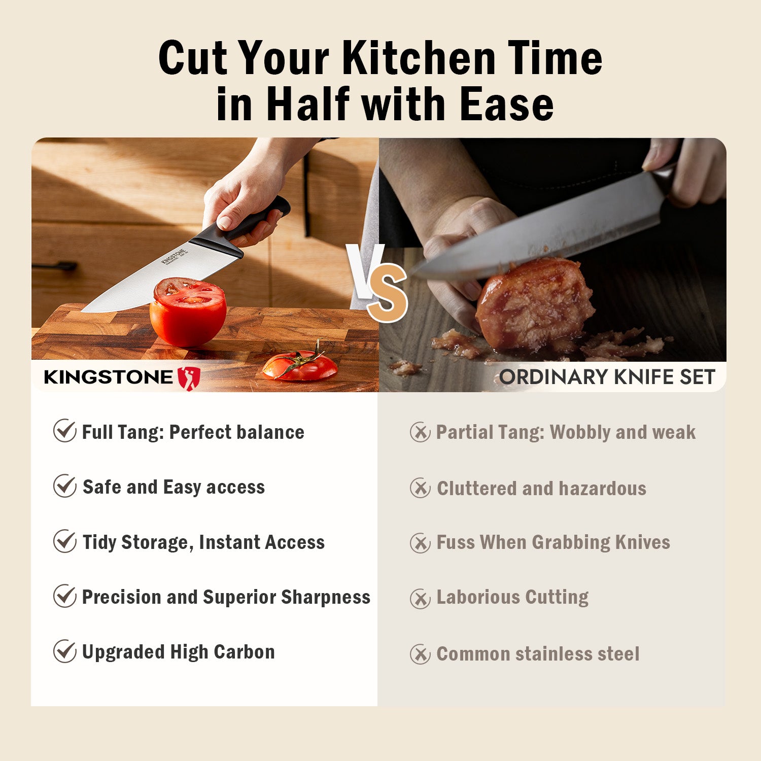 KINGSTONE 14-Piece Kitchen Knife Set with Block, High-Carbon Stainless Steel Knives Set, Ergonomic Non-Slip Handle, Professional Knife Set for Kitchen for Home Cooking & Gifting
