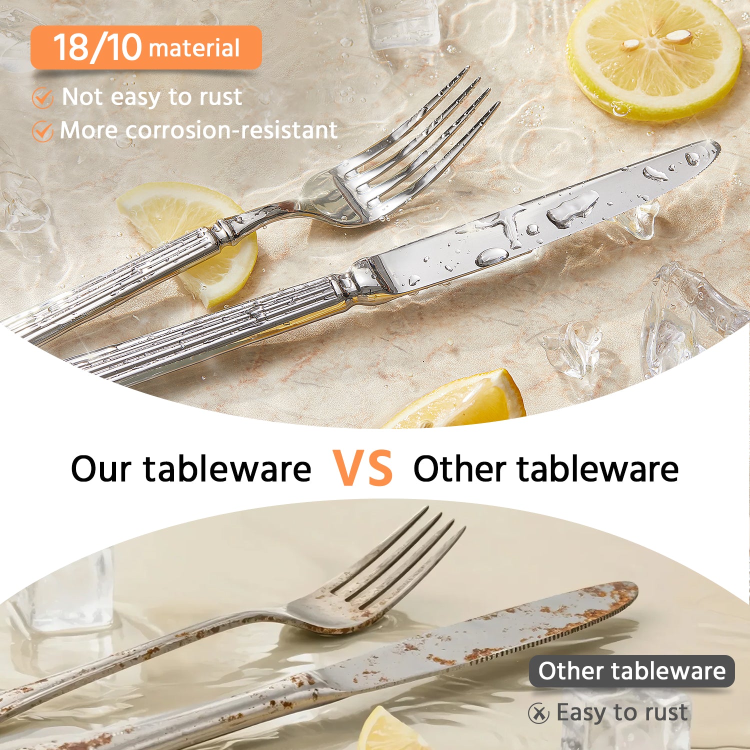 KINGSTONE Silverware Set, 18/10 Stainless Steel Flatware Set - Roman Column Embossed Thick Handle, for Wedding, Home, Restaurant, Kitchen and Party, Mirror Polish & Dishwasher Safe