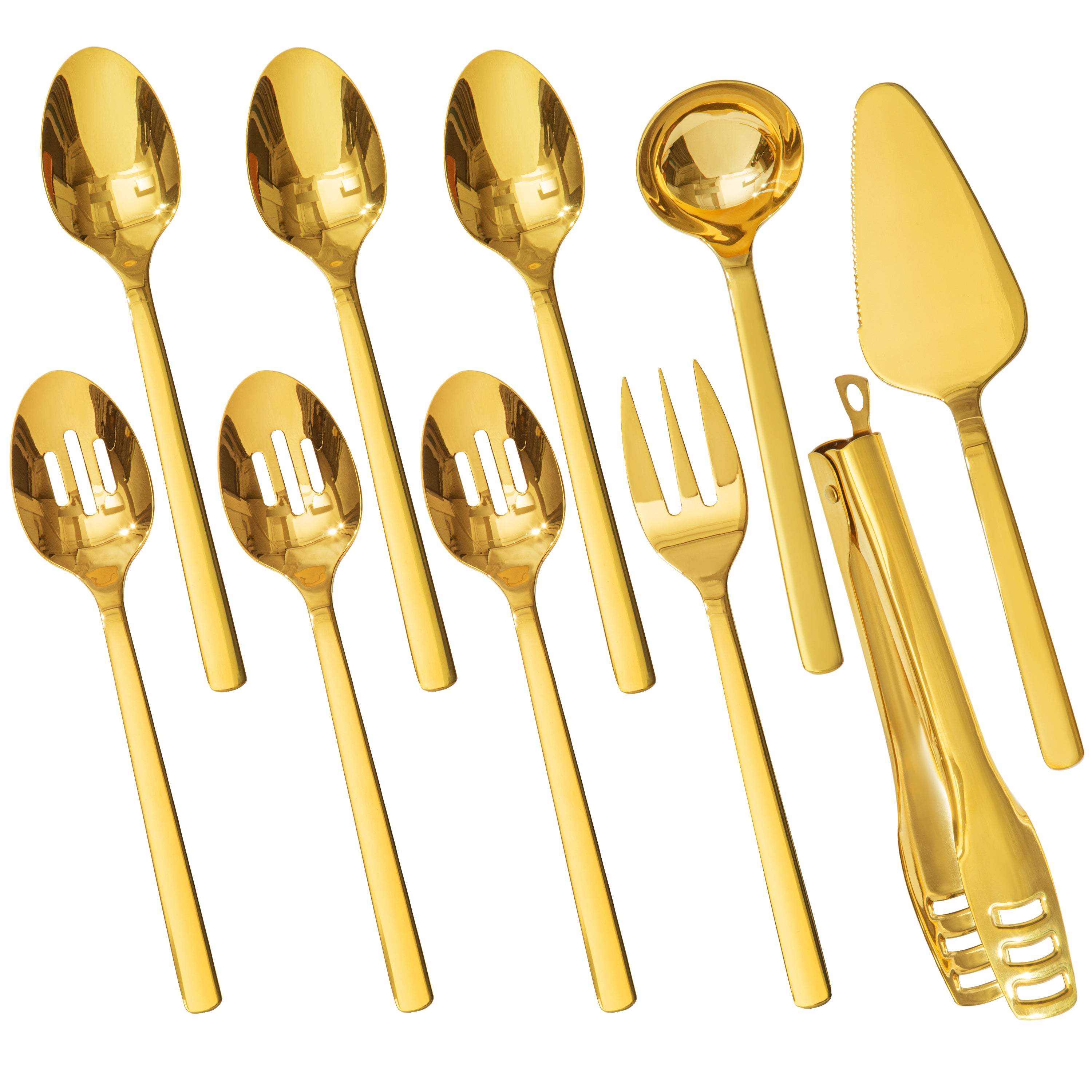 KINGSTONE Large Hostess Serving Utensils Set,18/10 Stainless Steel Heavy Duty 10inch Serving Spoons,Slotted Spoons,Serving Fork,Serving Tongs, Cake Pie Server For Buffet, Wedding, Party