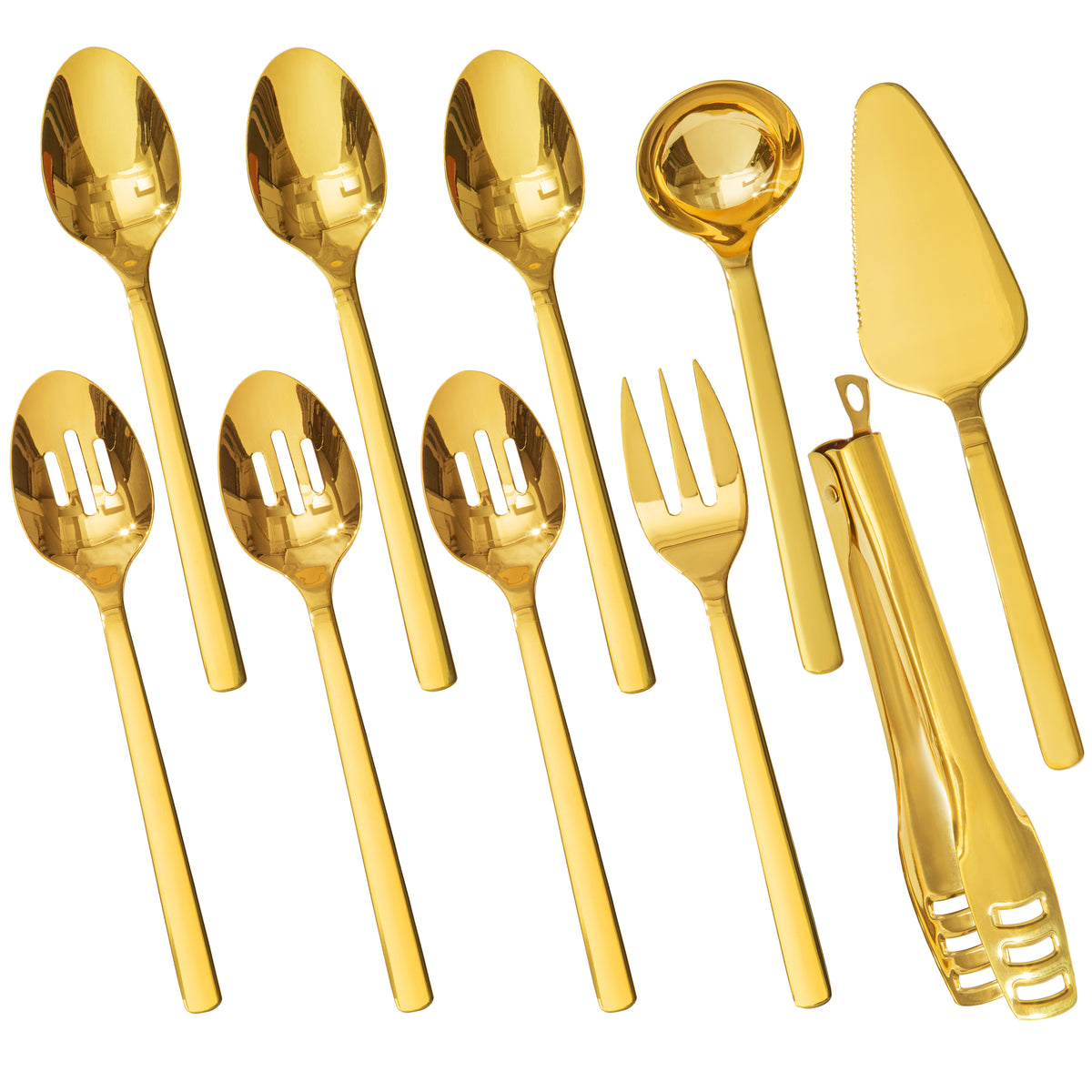KINGSTONE Large Hostess Serving Utensils Set,18/10 Stainless Steel Heavy Duty 10inch Serving Spoons,Slotted Spoons,Serving Fork,Serving Tongs, Cake Pie Server For Buffet, Wedding, Party