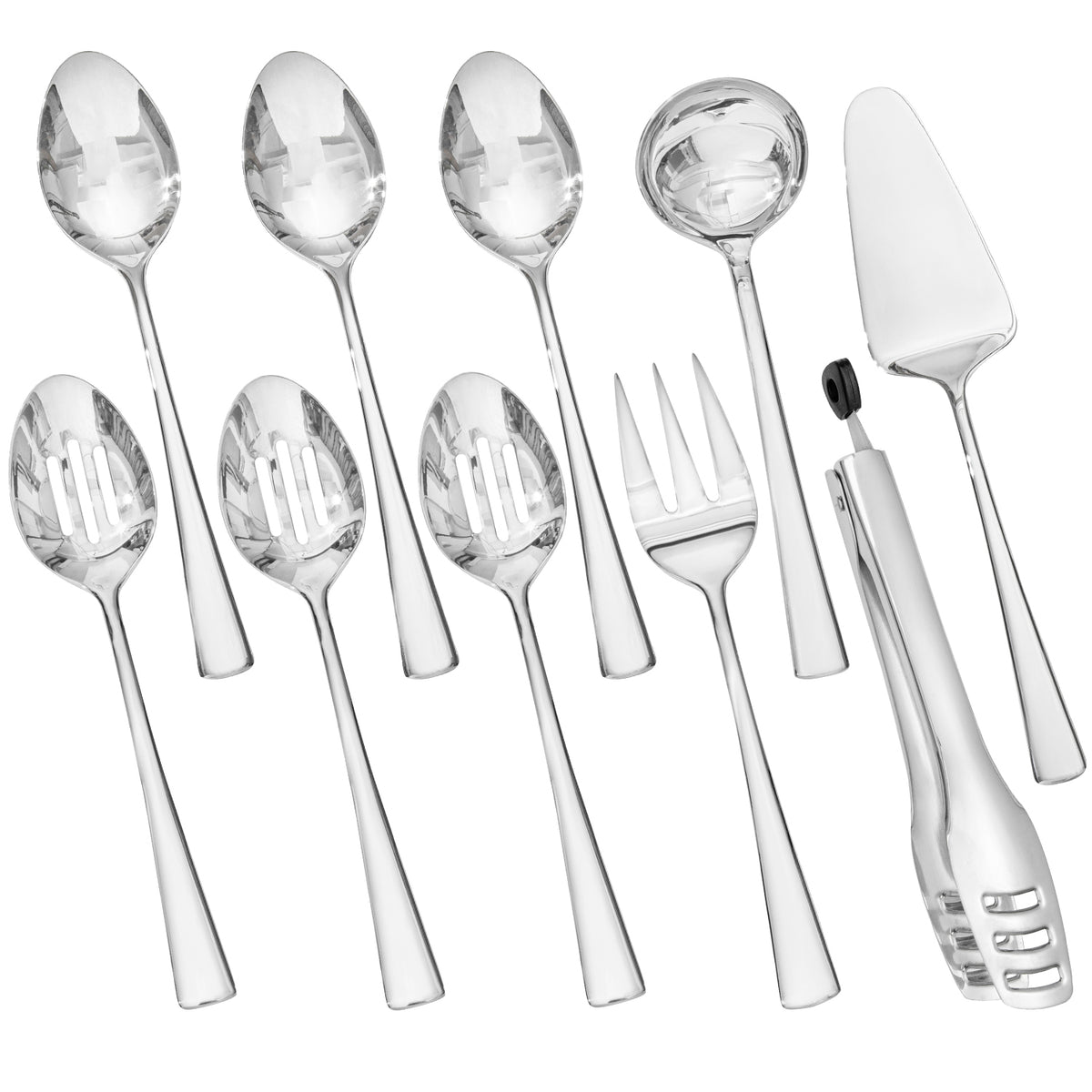 KINGSTONE Serving Utensils Set, 18/10 Stainless Steel Serving Utensils, Slotted Spoon, Fork, Tong, Soup Ladle, Cake Server, Butter Knife and Ice Tong for Buffet, Parties, Kitchen,Entertaining