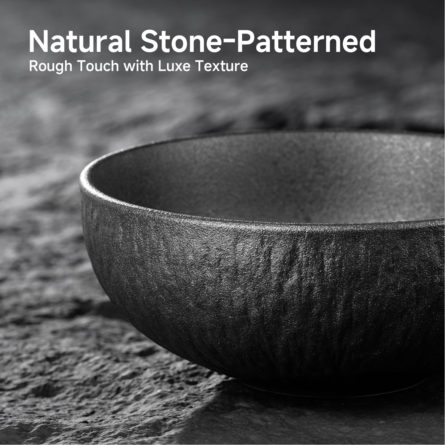 KINGSTONE Black Bowls Set, 20.4 OZ Matte Marble Pattern Premium Porcelain Soup Bowls, Ceramic Cereal Bowl Set for Salad, Dessert, Pasta, Microwave and Dishwasher Safe