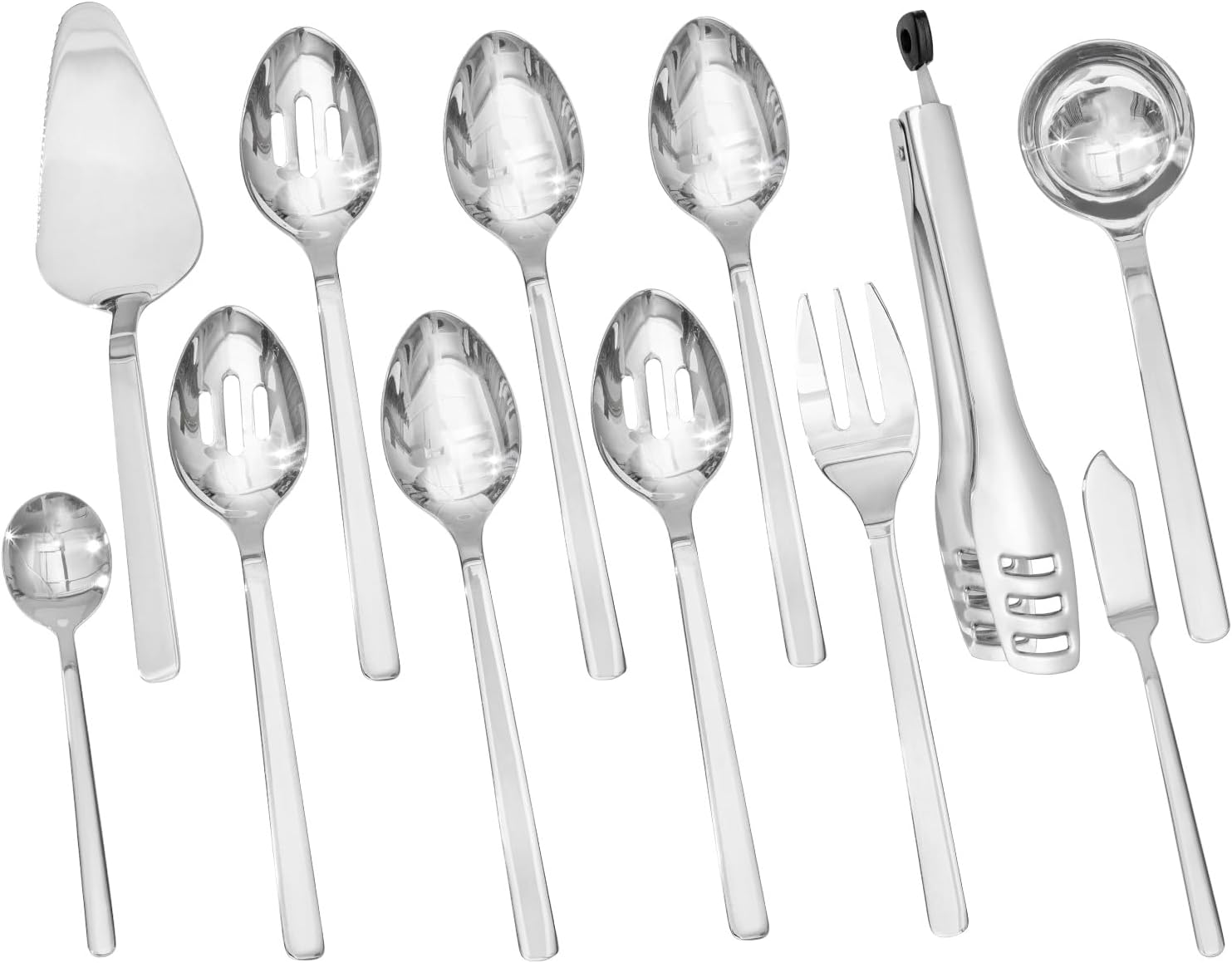 KINGSTONE Large Hostess Serving Utensils Set,18/10 Stainless Steel Heavy Duty 10inch Serving Spoons,Slotted Spoons,Serving Fork,Serving Tongs, Cake Pie Server For Buffet, Wedding, Party