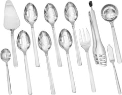 KINGSTONE Large Hostess Serving Utensils Set,18/10 Stainless Steel Heavy Duty 10inch Serving Spoons,Slotted Spoons,Serving Fork,Serving Tongs, Cake Pie Server For Buffet, Wedding, Party