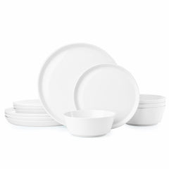 KINGSTONE Bone China Dinnerware Sets for 4, 12-Piece Lightweight Porcelain plates and bowls sets, Scratch Resistant Dish Set, Kitchen Dinner Set, for Home, Party, Gift, Microwave & Dishwasher Safe