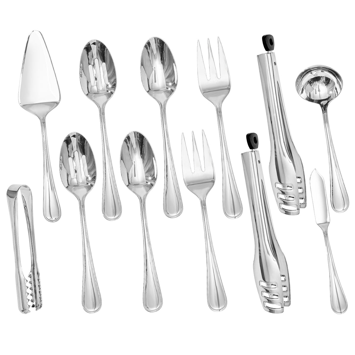 KINGSTONE Teardrop Serving Utensils Set, 18/10 Stainless Steel Serving Utensils, Slotted Spoons, Forks, Tongs, Cake Server, Butter Knife for Buffet, Catering, Wedding, Party