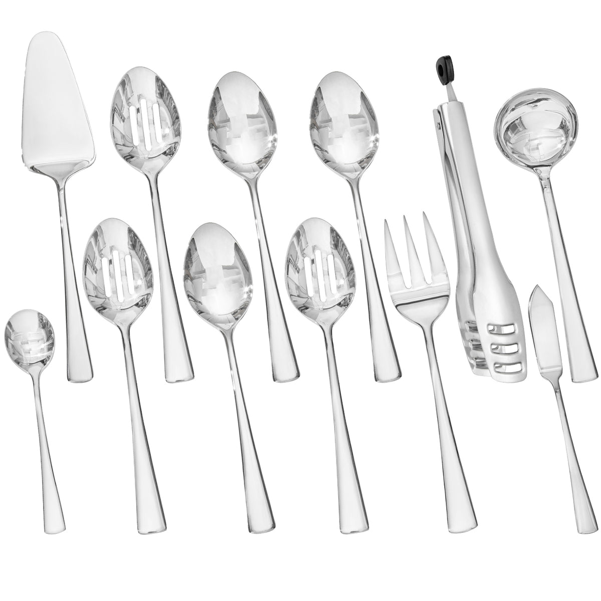 KINGSTONE Serving Utensils Set, 18/10 Stainless Steel Serving Utensils, Slotted Spoon, Fork, Tong, Soup Ladle, Cake Server, Butter Knife and Ice Tong for Buffet, Parties, Kitchen,Entertaining