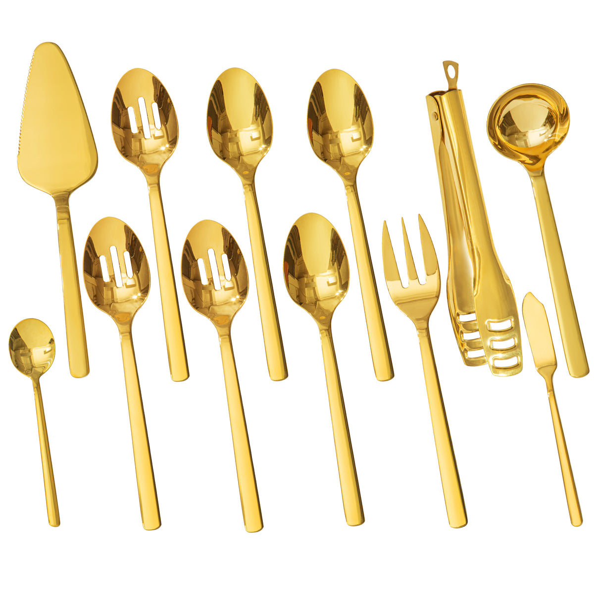 KINGSTONE Large Hostess Serving Utensils Set,18/10 Stainless Steel Heavy Duty 10inch Serving Spoons,Slotted Spoons,Serving Fork,Serving Tongs, Cake Pie Server For Buffet, Wedding, Party