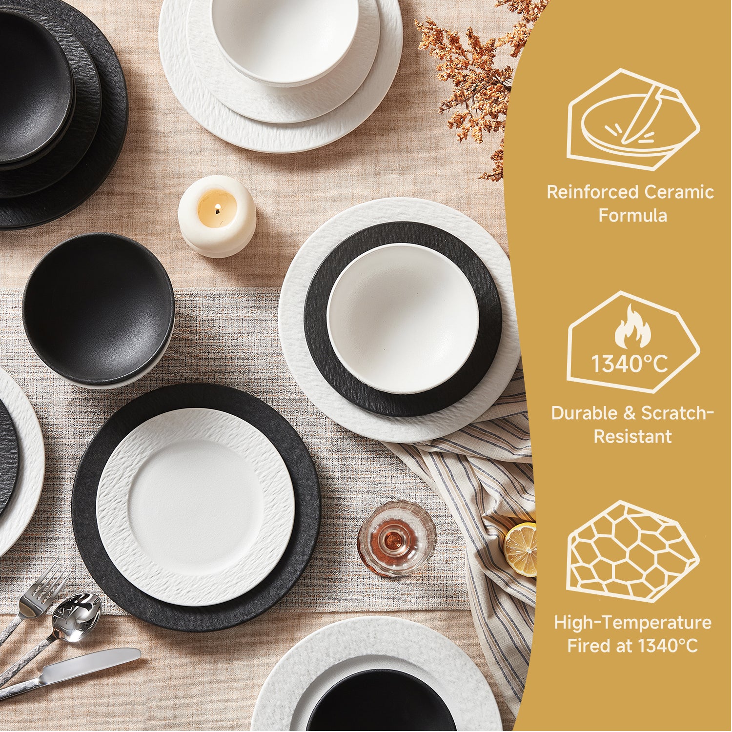 KINGSTONE Stoneware Dinnerware Sets, Matte Marble Pattern Premium Porcelain dishes set, Plates and Bowls Sets, Place Setting with Dinner Plate, Salad Plate, Pasta Bowl