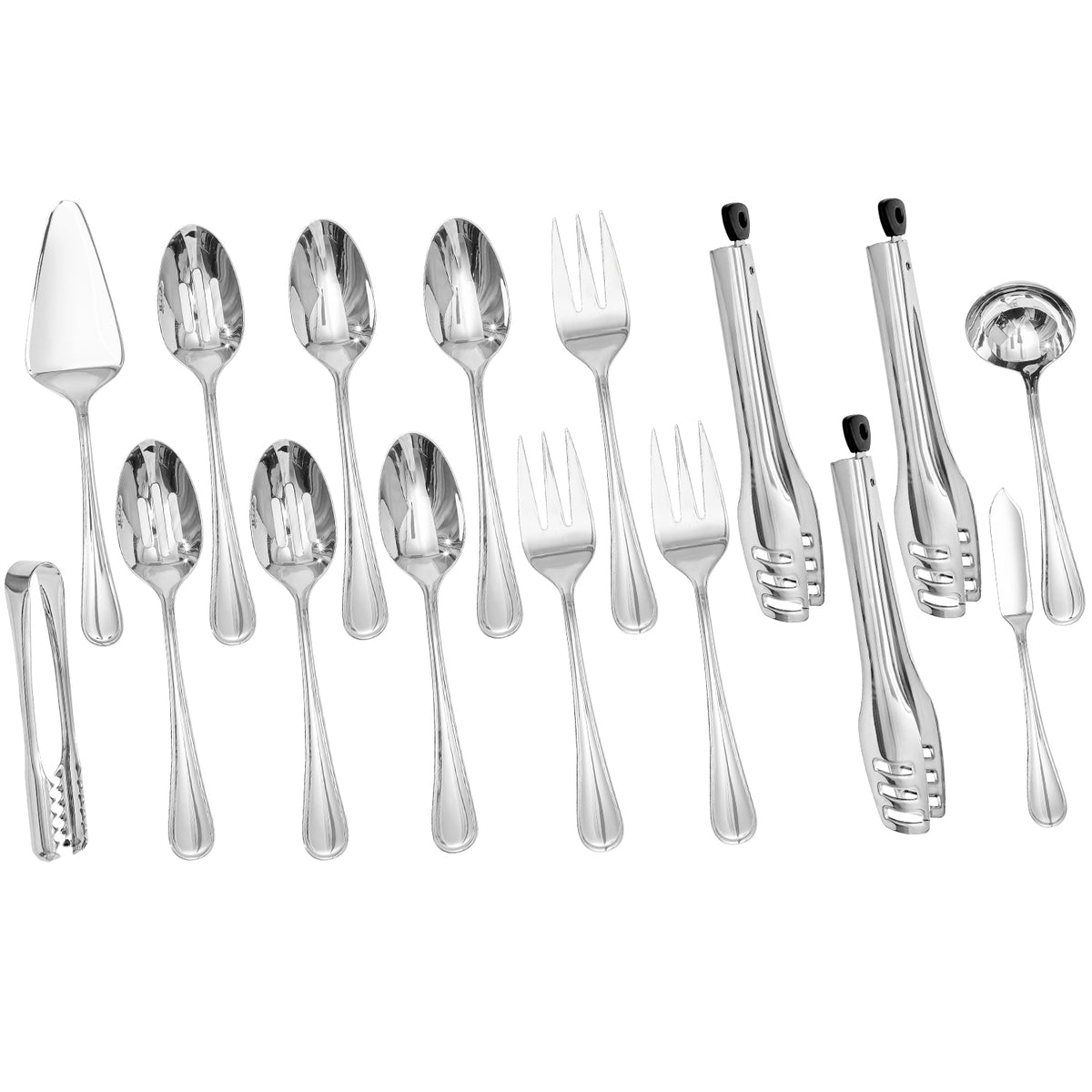 KINGSTONE Teardrop Serving Utensils Set, 18/10 Stainless Steel Serving Utensils, Slotted Spoons, Forks, Tongs, Cake Server, Butter Knife for Buffet, Catering, Wedding, Party