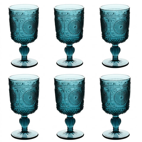 Antico Vintage Embossed Goblets, Set of 6 - WF-1777BL-6P