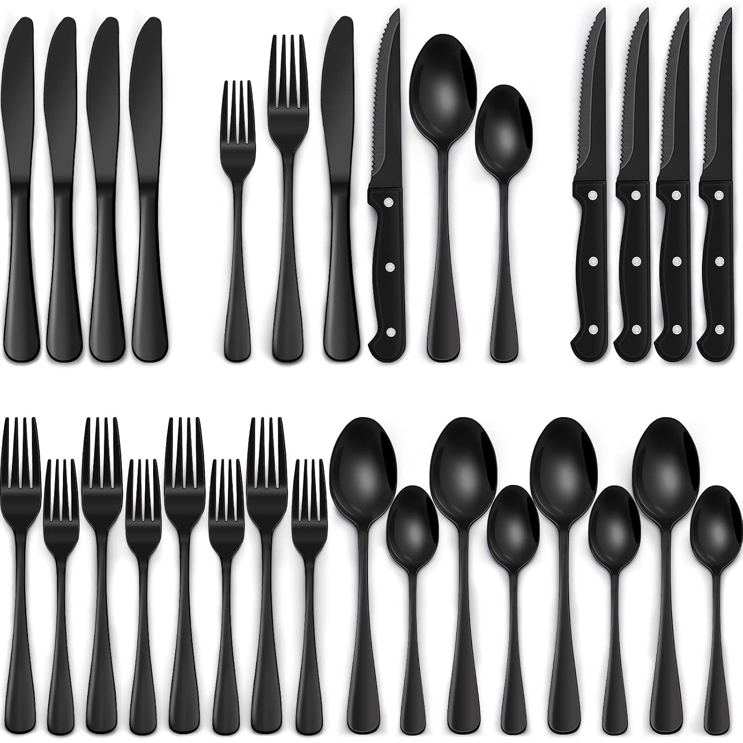 KINGSTONE 24-Piece Silverware Set for 4, 304 Stainless Steel Flatware with Steak Knives