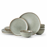 KINGSTONE Stoneware Dinnerware Sets,  Reactive Glaze Porcelain Plates and Bowls Sets, Handcrafted Rustic Ceramic Dishes Set, Highly Scratch Resistant, Dishwasher & Microwave Safe