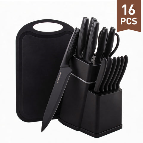 16 Piece Kitchen Knife Set with Block & Cutting Board