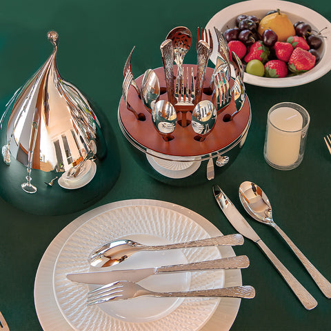 20 Piece Stria Silverware Set with Droplet Storage Organizer