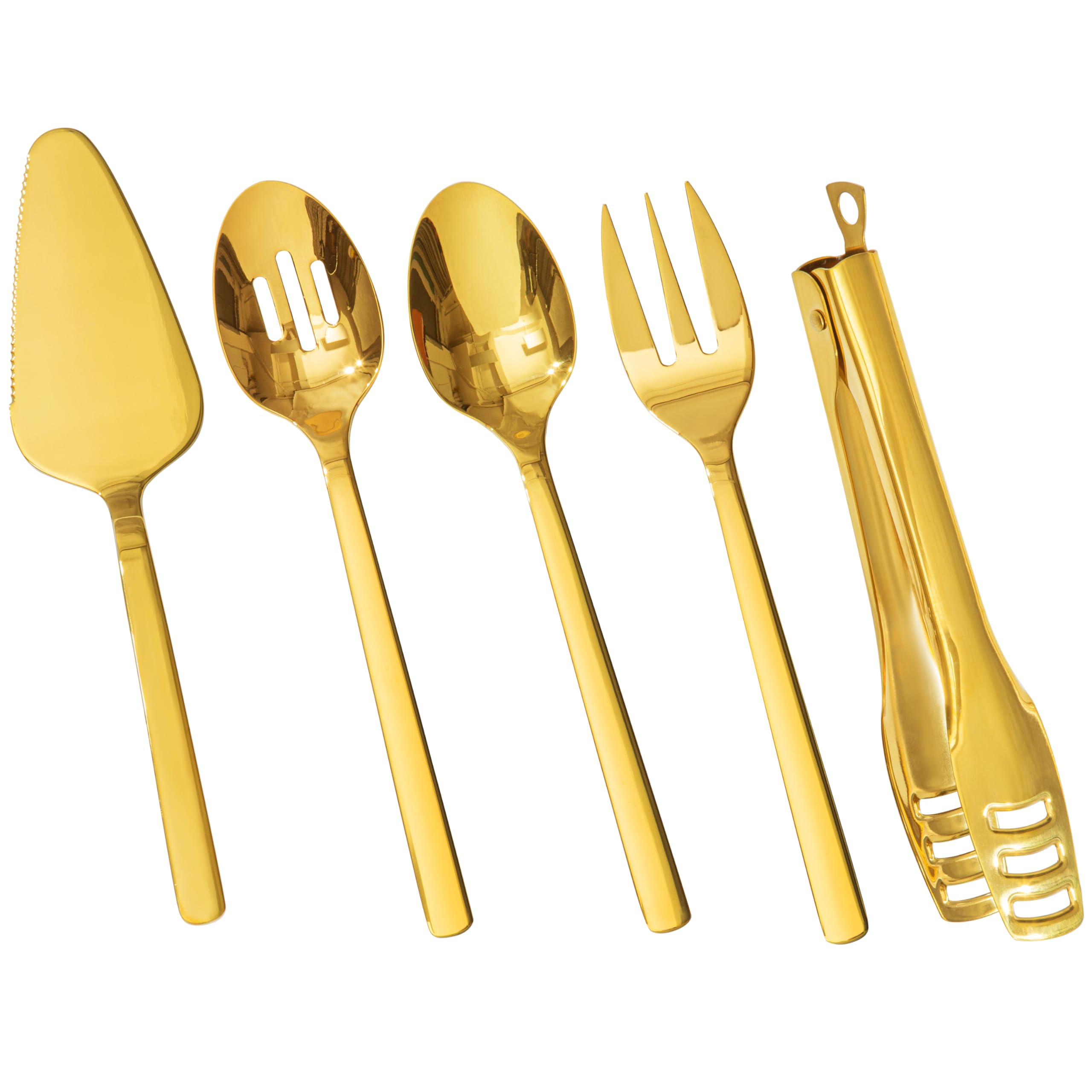 KINGSTONE Large Hostess Serving Utensils Set,18/10 Stainless Steel Heavy Duty 10inch Serving Spoons,Slotted Spoons,Serving Fork,Serving Tongs, Cake Pie Server For Buffet, Wedding, Party