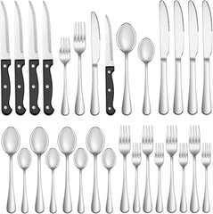 KINGSTONE 24-Piece Silverware Set for 4, 304 Stainless Steel Flatware with Steak Knives