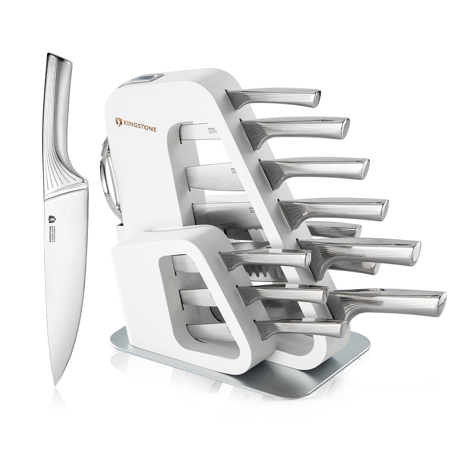 KINGSTONE 14 Pcs Kitchen Knife Set with Block, German Stainless Steel Knife Set with Built-in Sharpener, Dishwasher Safe Knife Block Set (14pcs)