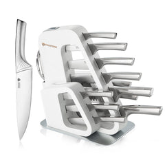 KINGSTONE 14 Pcs Kitchen Knife Set with Block, German Stainless Steel Knife Set with Built-in Sharpener, Dishwasher Safe Knife Block Set (14pcs)