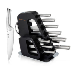 KINGSTONE 14 Pcs Kitchen Knife Set with Block, German Stainless Steel Knife Set with Built-in Sharpener, Dishwasher Safe Knife Block Set (14pcs)