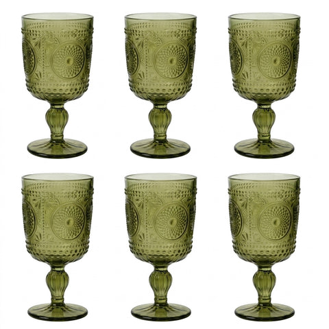 Antico Vintage Embossed Goblets, Set of 6 - WF-1777GR-6P