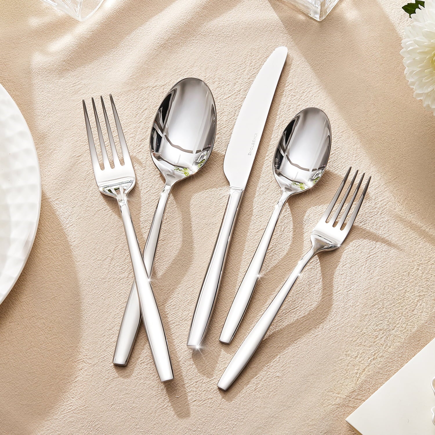 KINGSTONE Silverware , 18/10 Stainless Steel Flatware Set, Cutlery Utensil Set, Mirror Polished, Dishwasher Safe, Silver