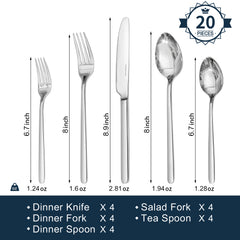 KINGSTONE Silverware Set, Flatware Set for 8, 18/10 Stainless Steel Cutlery Set Mirror Polished Modern Design Dishwasher Safe, Matte Silver