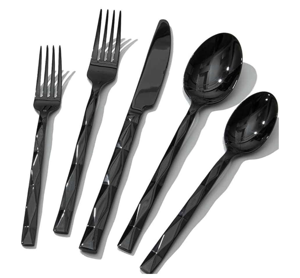 KINGSTONE Silverware Set, Luxury 20 Piece Flatware Set for 4, 18/10 Stainless Steel Cutlery Set with Diamond Cut Pattern for Kitchen, Home, Wedding, Party, Mirror Polished and Dishwasher Safe