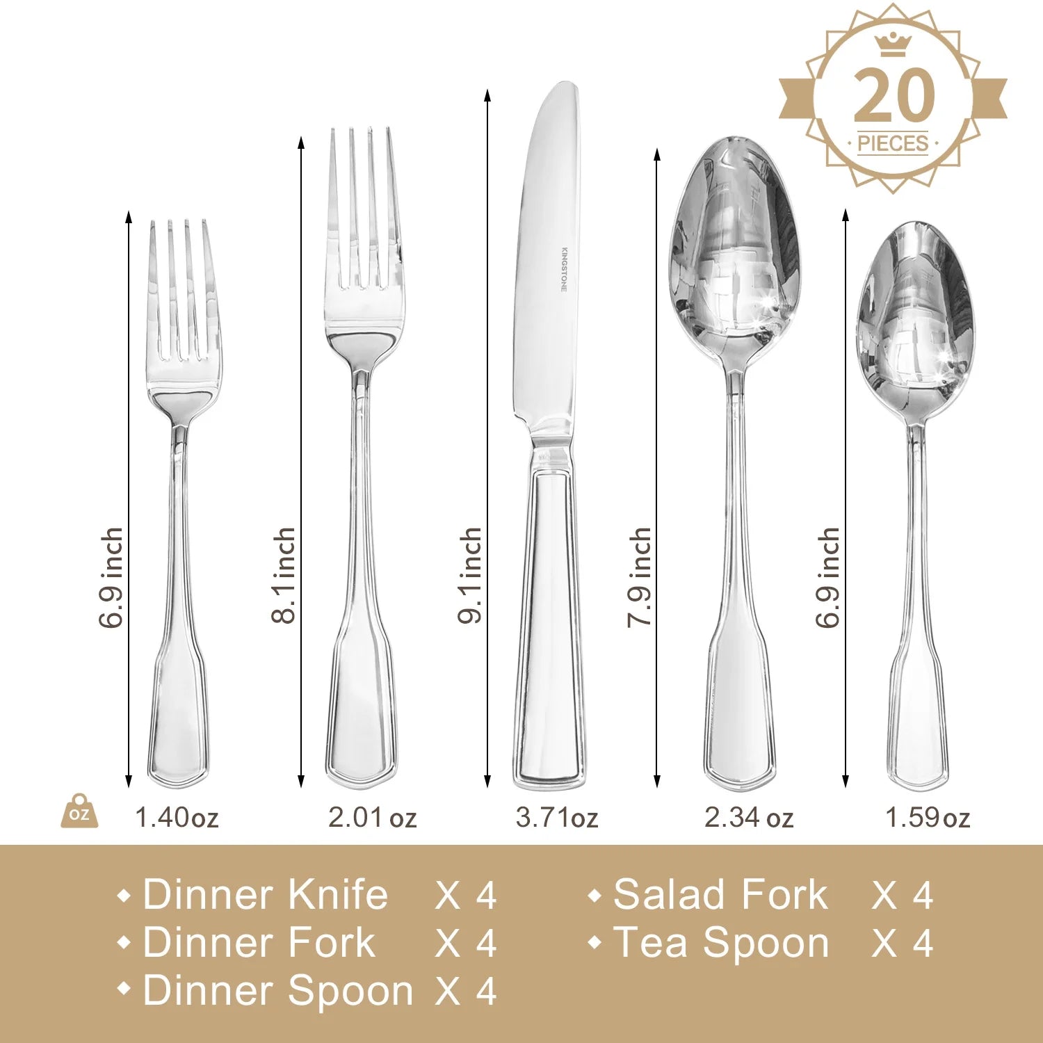 KINGSTONE Flatware Set, 18/10 Stainless Steel Silverware Set, Dishwasher Safe