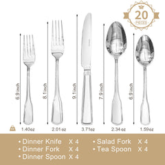 KINGSTONE Flatware Set, 18/10 Stainless Steel Silverware Set, Dishwasher Safe
