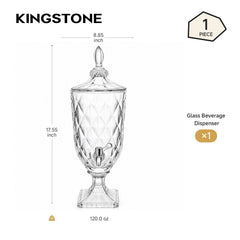 KINGSTONE 1.3 Gallon Glass Beverage Dispenser with Leak-Proof Spigot, 169 oz Extra Large Wine Decanter with Diamond-Ribbed Design & Lid for Parties, Weddings