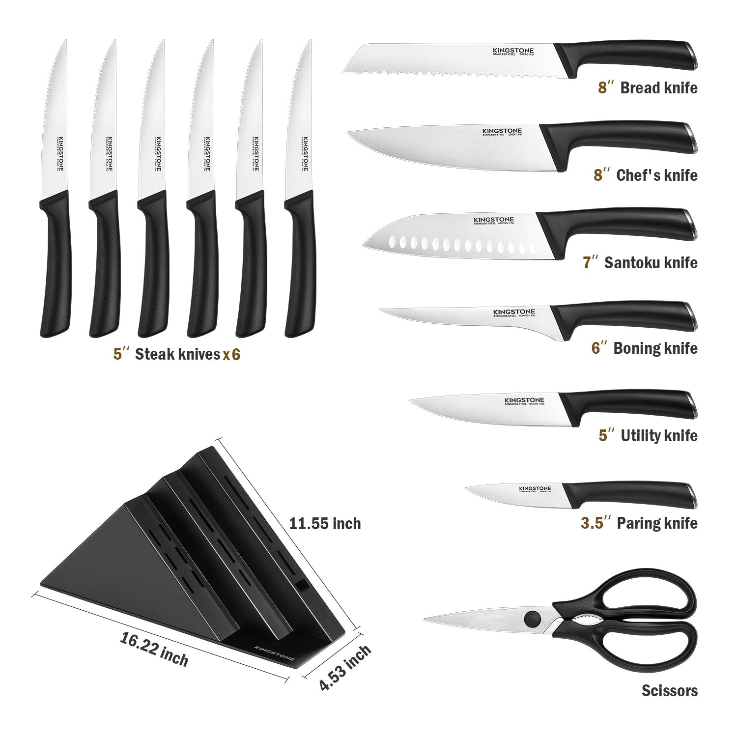 KINGSTONE 14-Piece Kitchen Knife Set with Block, High-Carbon Stainless Steel Knives Set, Ergonomic Non-Slip Handle, Professional Knife Set for Kitchen for Home Cooking & Gifting