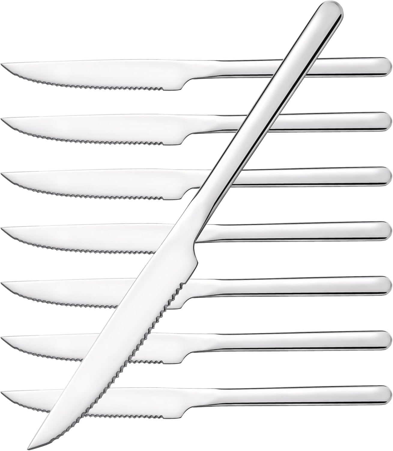 KINGSTONE Sharp Steak Knives, German Stainless Steel Steak Knife Set with Full-Serrated Blade, 9.4-Inch Sleek Design Table Knives, Mirror Polished