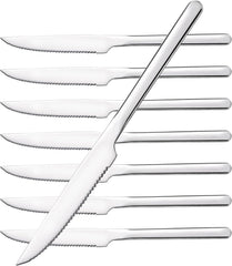 KINGSTONE Sharp Steak Knives, German Stainless Steel Steak Knife Set with Full-Serrated Blade, 9.4-Inch Sleek Design Table Knives, Mirror Polished