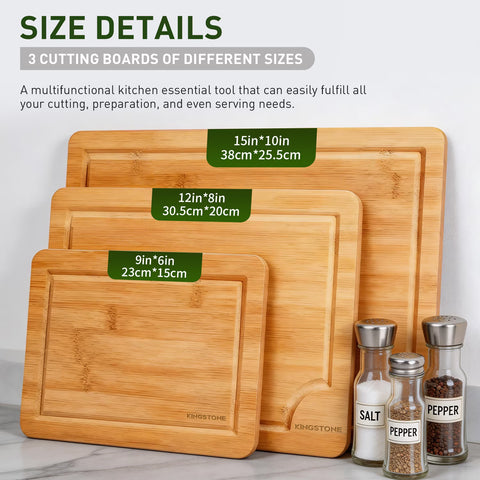 3 Piece Bamboo Cutting Board Set