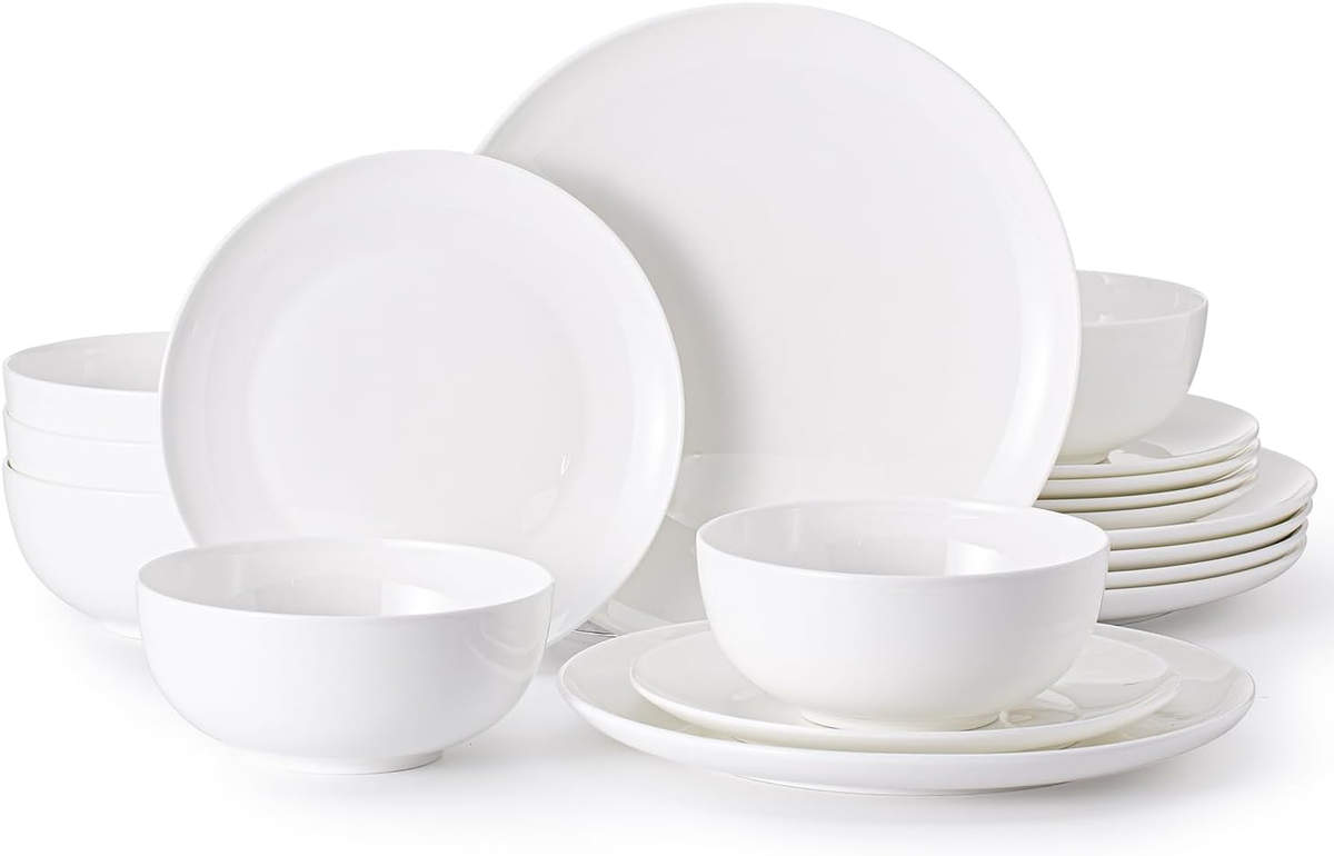 KINGSTONE Bone China Dinnerware Sets, 12-Piece Dinnerware Set for 4, Lightweight Durable, Dishwasher Safe, Tableware for Daily Use with Elegant Design