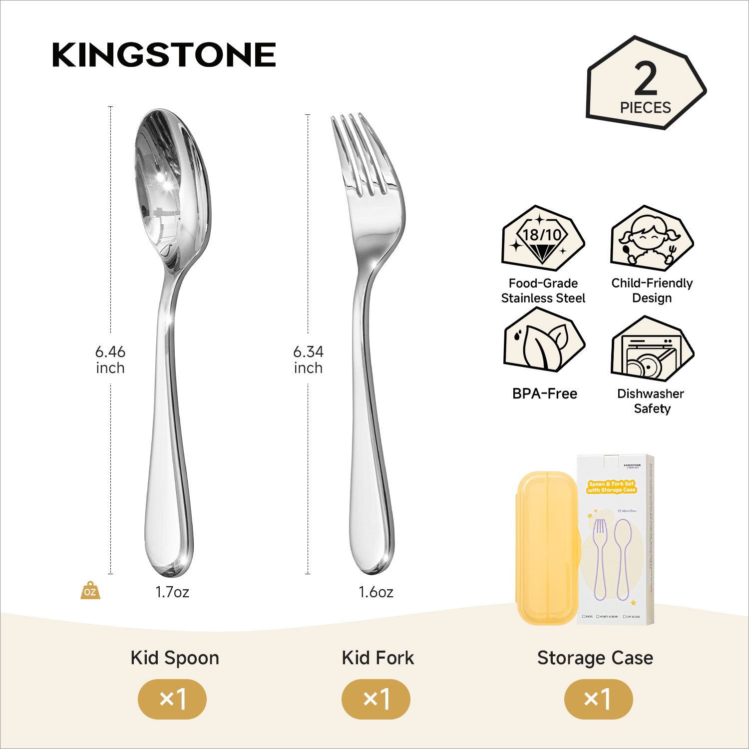 KINGSTONE Toddler Utensils Set, Forks and Spoons, 18/10 Stainless Steel Kids Silverware for Self-Feeding Training, Food-Grade Flatware Set for Traveling, Dishwasher Safe