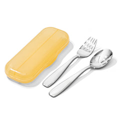 KINGSTONE Toddler Utensils Set with Case, 18/10 Stainless Steel Kids Silverware - Children Safe Small Fork & Spoon, Food-Grade Toddler Dishes, Mirror Polished, Dishwasher Safe