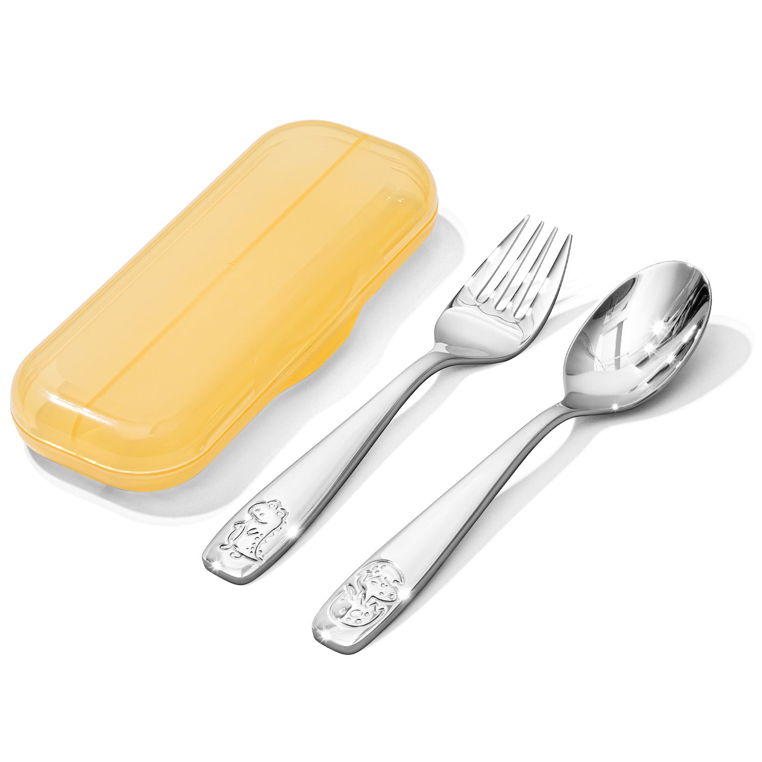 KINGSTONE Toddler Utensils Set with Case, 18/10 Stainless Steel Kids Silverware, Food-Grade Baby Spoons Self Feeding, Children Safe Forks and Spoons, Mirror Polished, Dishwasher Safe