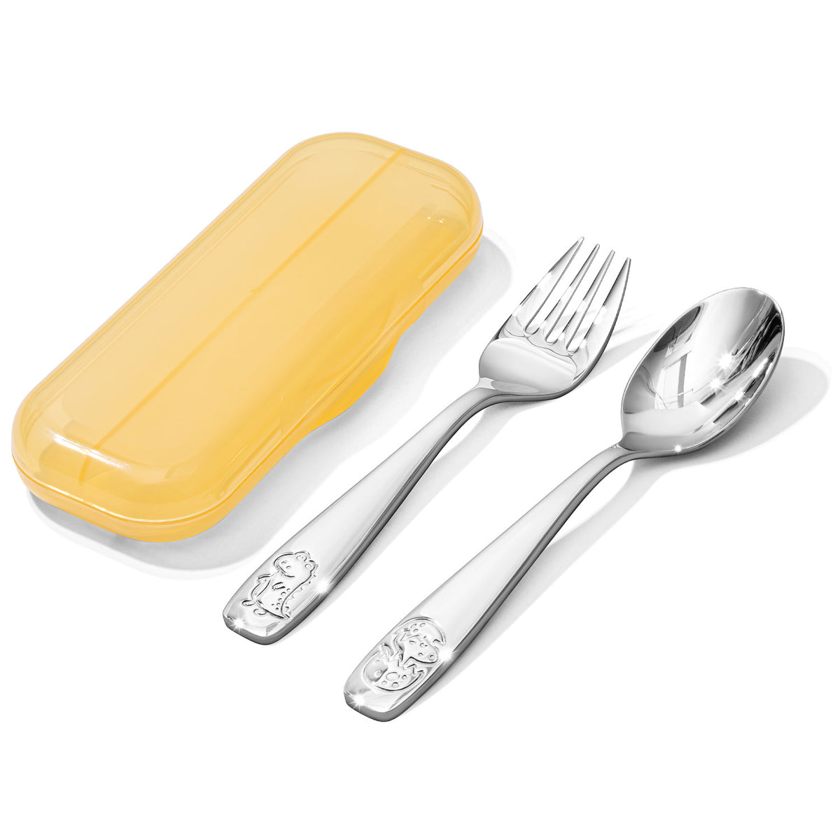 KINGSTONE Toddler Utensils Set with Case, 18/10 Stainless Steel Kids Silverware, Food-Grade Baby Spoons Self Feeding, Children Safe Forks and Spoons, Mirror Polished, Dishwasher Safe