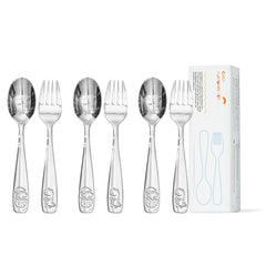 KINGSTONE Toddler Utensils Set with Case, 18/10 Stainless Steel Kids Silverware, Food-Grade Baby Spoons Self Feeding, Children Safe Forks and Spoons, Mirror Polished, Dishwasher Safe