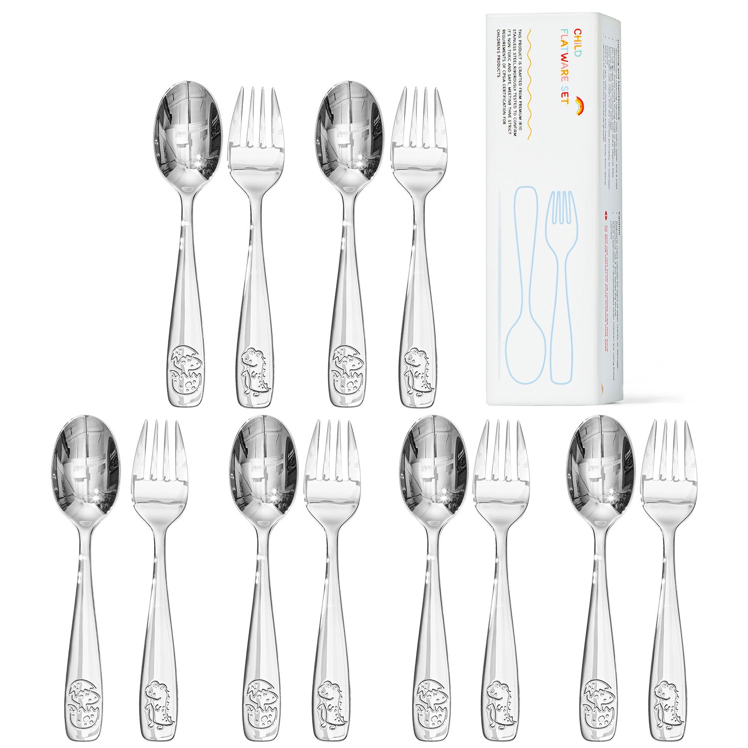 KINGSTONE Toddler Utensils Set with Case, 18/10 Stainless Steel Kids Silverware, Food-Grade Baby Spoons Self Feeding, Children Safe Forks and Spoons, Mirror Polished, Dishwasher Safe
