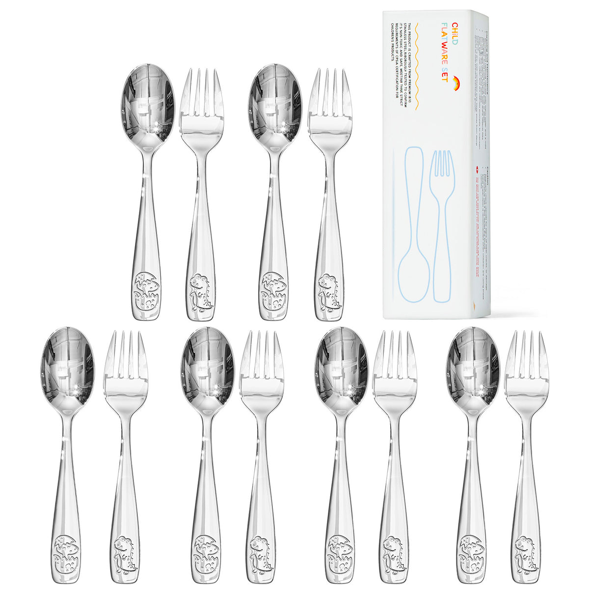 KINGSTONE Toddler Utensils Set with Case, 18/10 Stainless Steel Kids Silverware, Food-Grade Baby Spoons Self Feeding, Children Safe Forks and Spoons, Mirror Polished, Dishwasher Safe