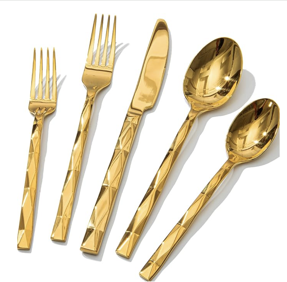 KINGSTONE Silverware Set, Luxury 20 Piece Flatware Set for 4, 18/10 Stainless Steel Cutlery Set with Diamond Cut Pattern for Kitchen, Home, Wedding, Party, Mirror Polished and Dishwasher Safe
