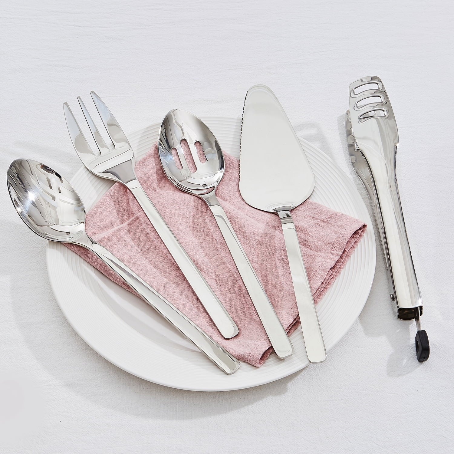 KINGSTONE 9 Pieces Serving Utensils Set, 18/10 Stainless Steel Hostess Set for Party Banquet Buffet, Dishwasher Safe, Silver
