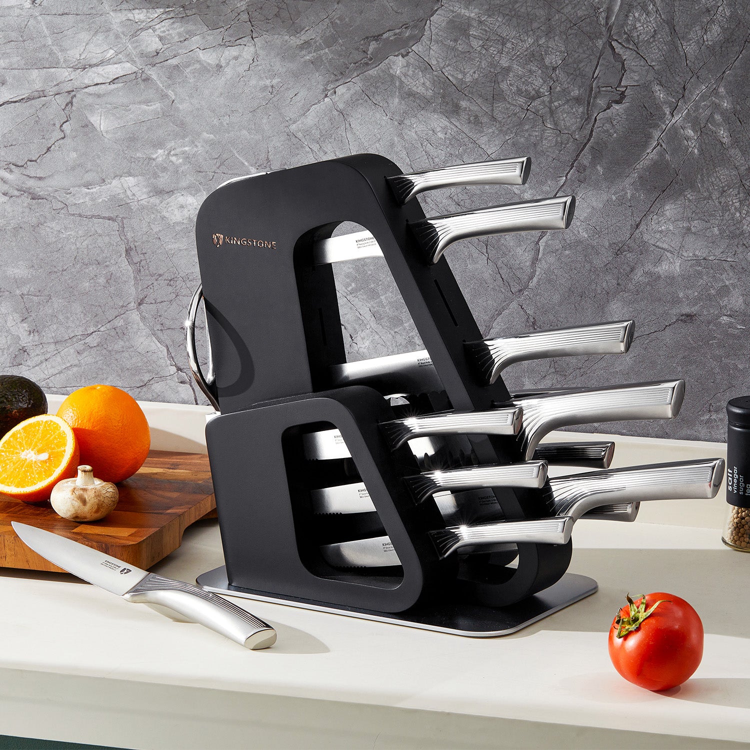 KINGSTONE 14 Pcs Kitchen Knife Set with Block, German Stainless Steel Knife Set with Built-in Sharpener, Dishwasher Safe Knife Block Set (14pcs)