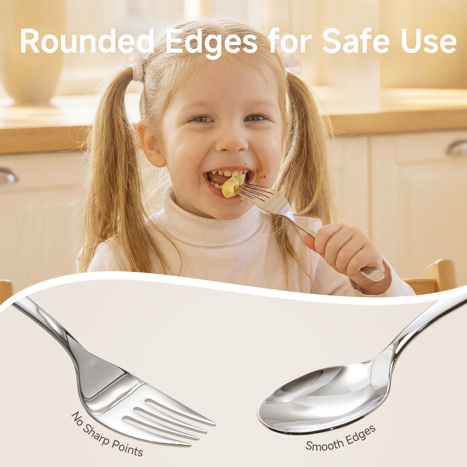 KINGSTONE Toddler Utensils Set with Case, 18/10 Stainless Steel Kids Silverware, Food-Grade Baby Spoons Self Feeding, Children Safe Forks and Spoons, Mirror Polished, Dishwasher Safe