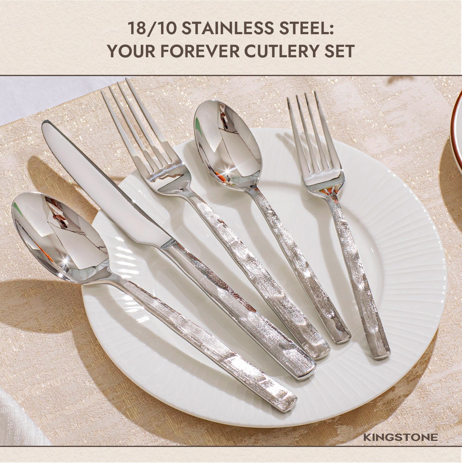 KINGSTONE Silverware Set, 20-Piece 18/10 Stainless Steel Brushed Handle Flatware Cutlery Set, for Kitchen, Home, Party, Wedding Gift, Rust Resistant and Dishwasher Safe